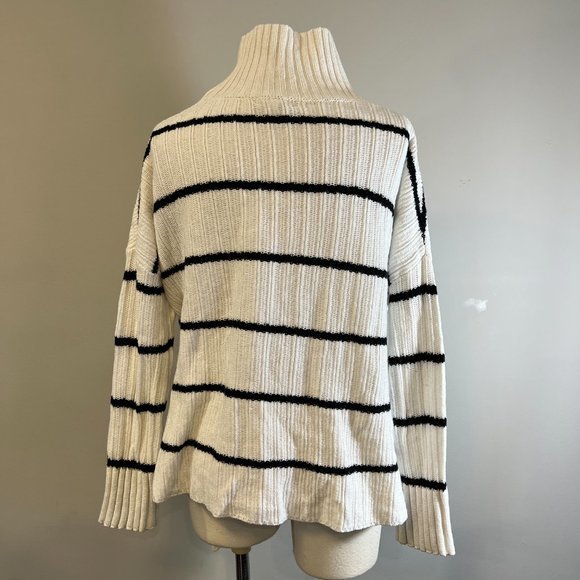 NWOT NORDSTROM Organic Cotton & Merino Wool Turtleneck Sweater in Ivory- Black - Picture 4 of 7